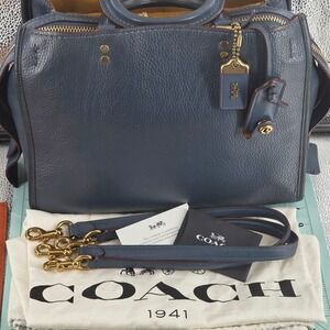 Coach 1941 Rogue 31 Dark Denim Blue Glovetanned Leather Bag 38124